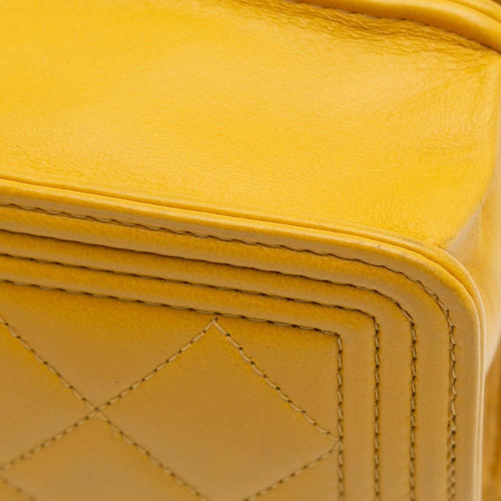 Chanel Boy Quilted Lambskin Leather Wallet on Chain Crossbody Yellow