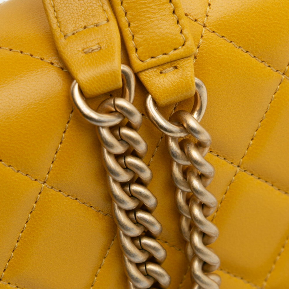 Chanel Boy Quilted Lambskin Leather Wallet on Chain Crossbody Yellow