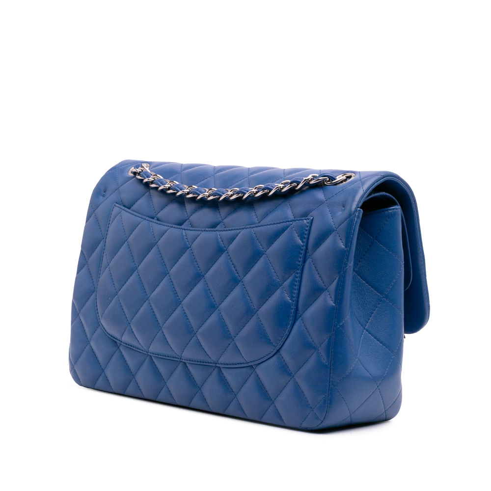Chanel Classic Double Flap Jumbo Lambskin Leather Matelassè Handbag Blue