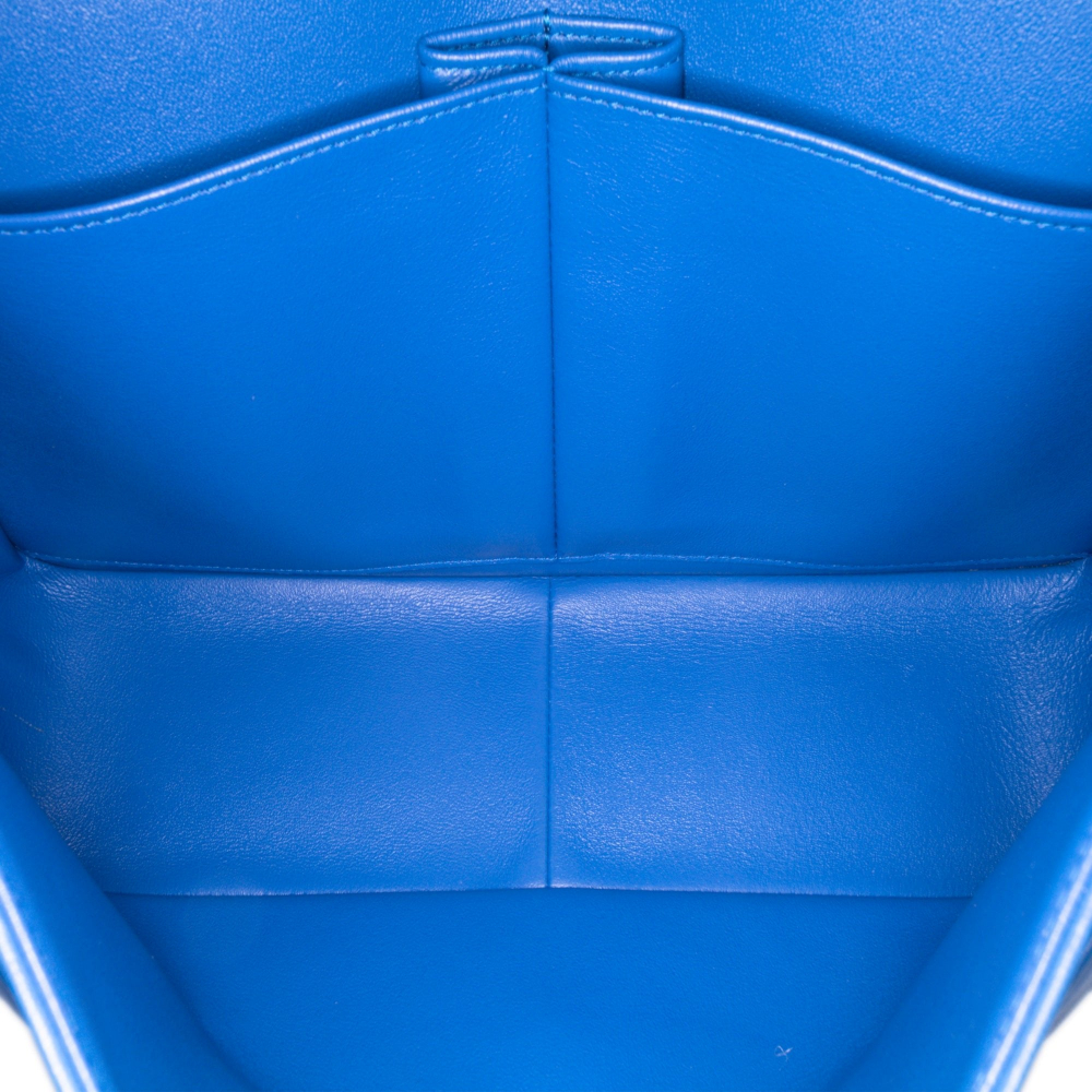 Chanel Classic Double Flap Jumbo Lambskin Leather Matelassè Handbag Blue