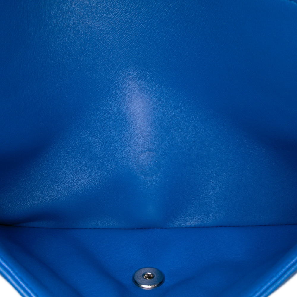 Chanel Classic Double Flap Jumbo Lambskin Leather Matelassè Handbag Blue