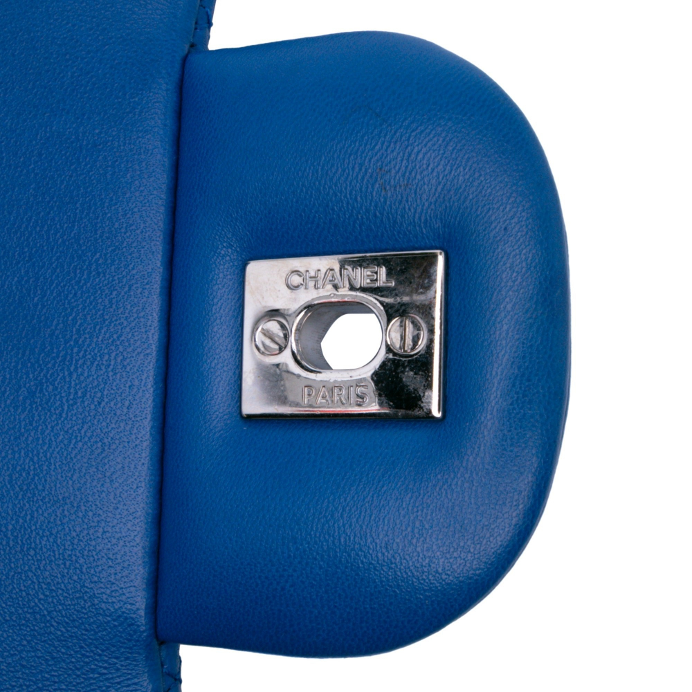 Chanel Classic Double Flap Jumbo Lambskin Leather Matelassè Handbag Blue
