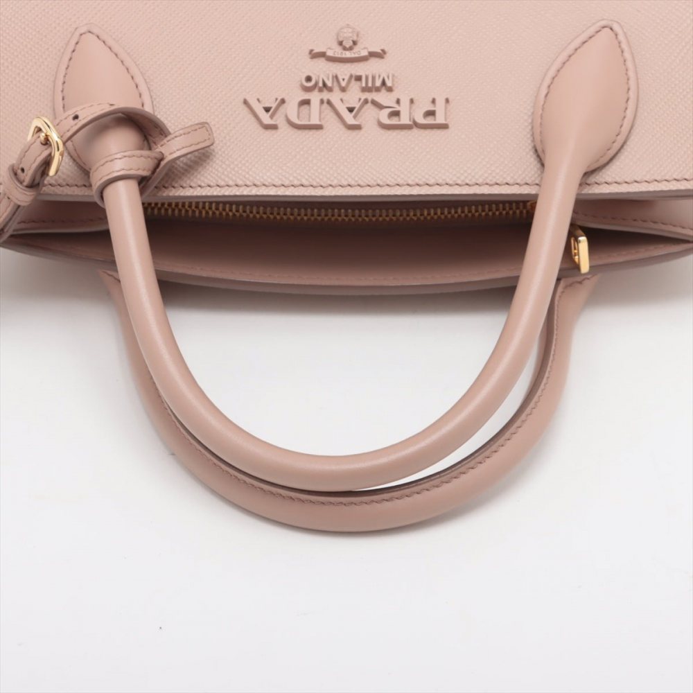Prada Monochrome Saffiano Leather Tote Handbag Beige Pink