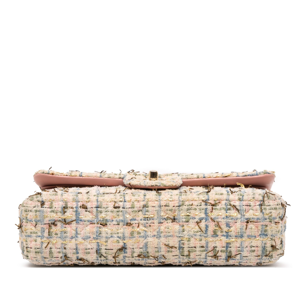 Chanel Classic Double Flap Medium Tweed Shoulder Bag Pink