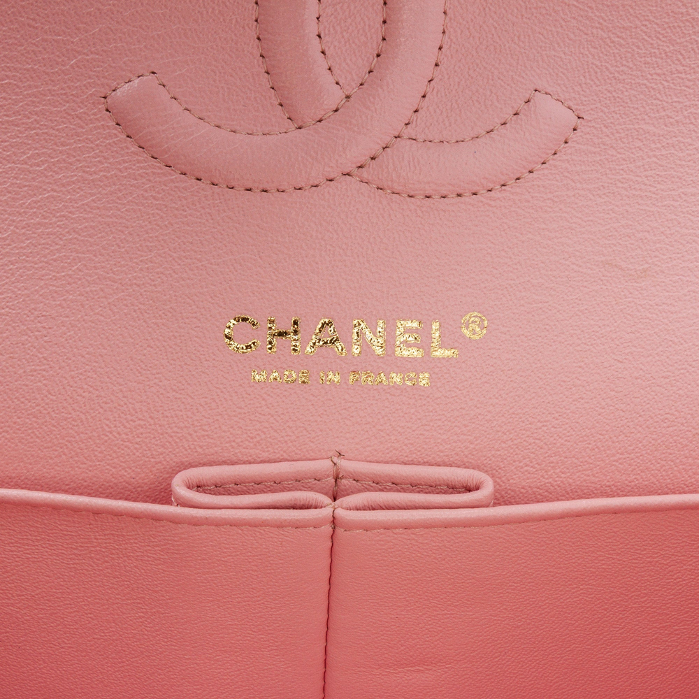 Chanel Classic Double Flap Medium Tweed Shoulder Bag Pink