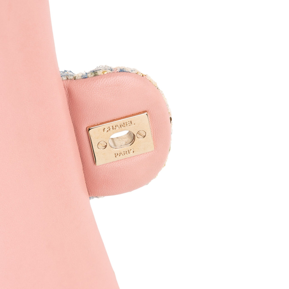 Chanel Classic Double Flap Medium Tweed Shoulder Bag Pink