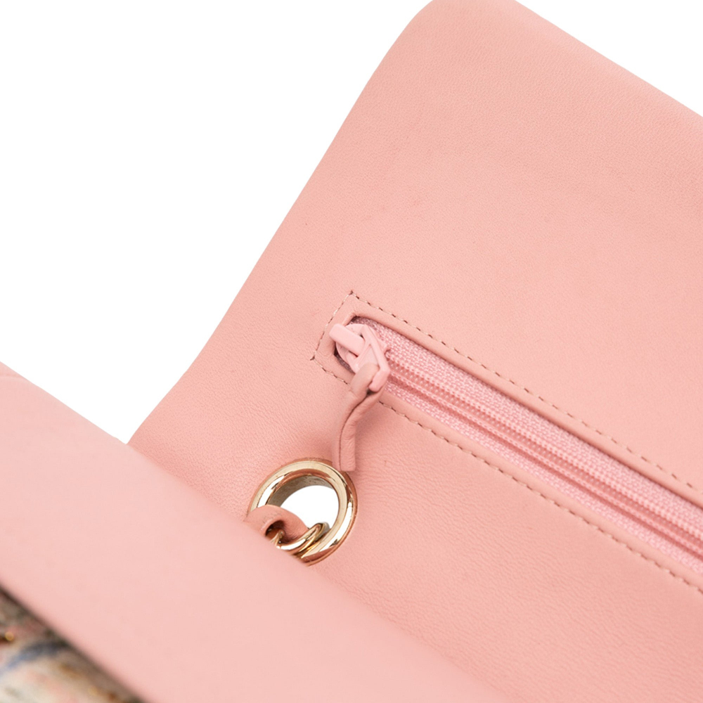 Chanel Classic Double Flap Medium Tweed Shoulder Bag Pink