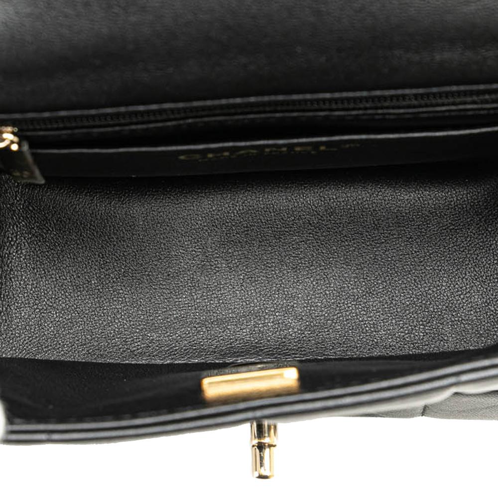 Chanel AB Chanel Black Lambskin Leather Leather Mini Square Lambskin Resin Crystal Monacoco Flap France