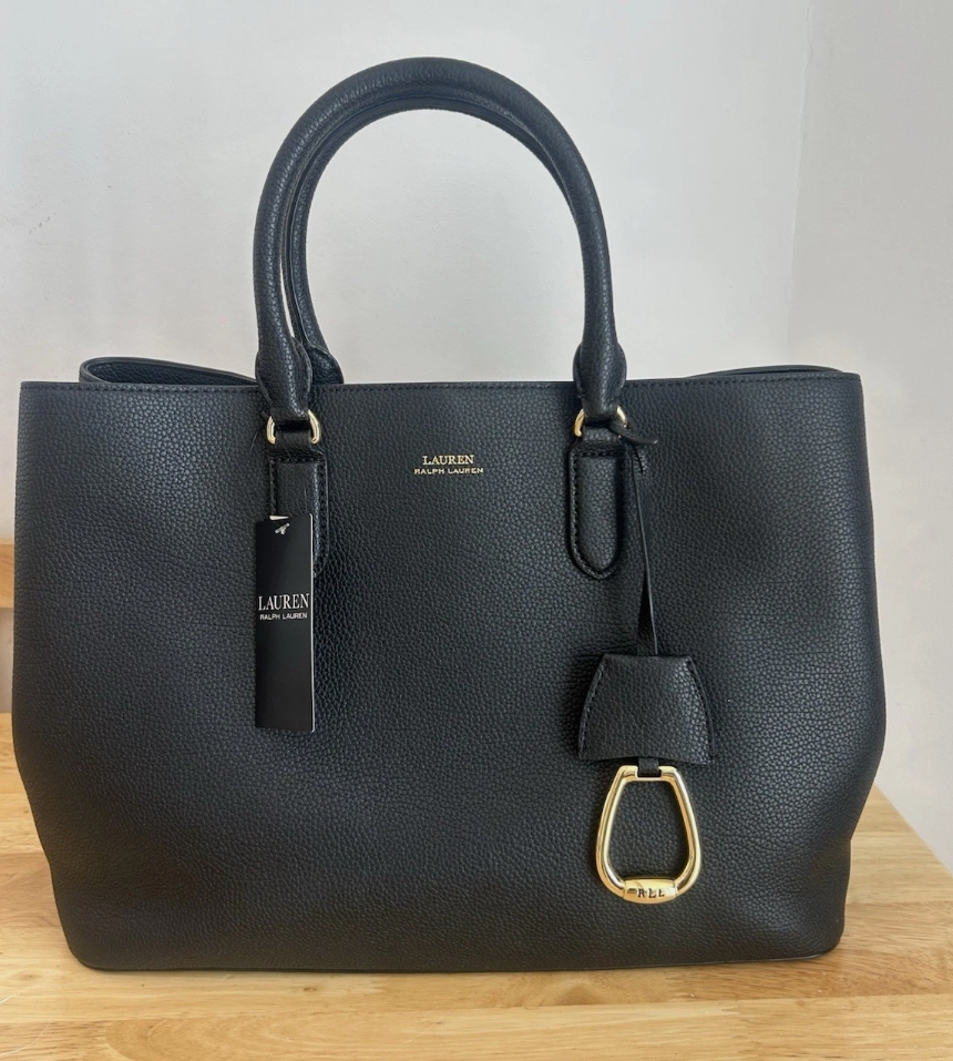 LAUREN Ralph Lauren LEATHER LARGE MARCY SATCHEL - Handtasche - black