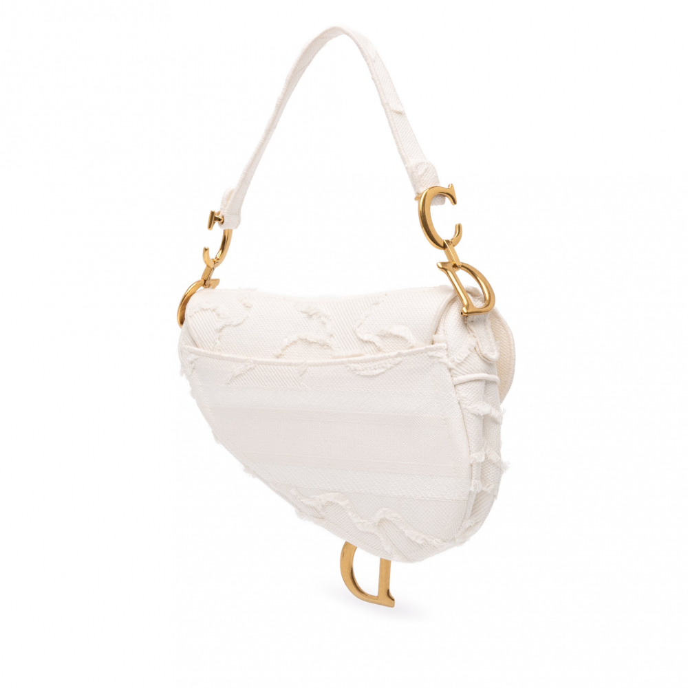 Christian Dior Saddle Canvas Saddle Handbag No Strap White