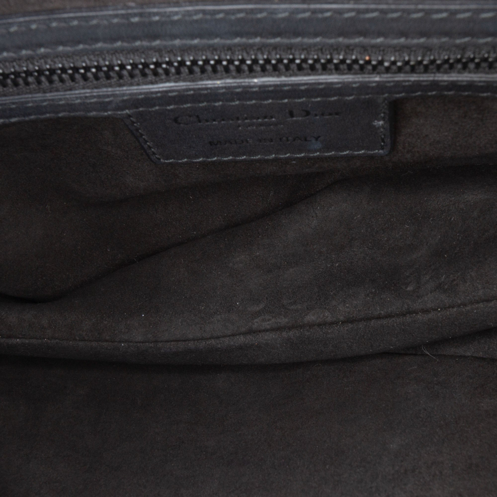 Christian Dior Saddle Grained Calfskin Leather No Strap Handbag Black