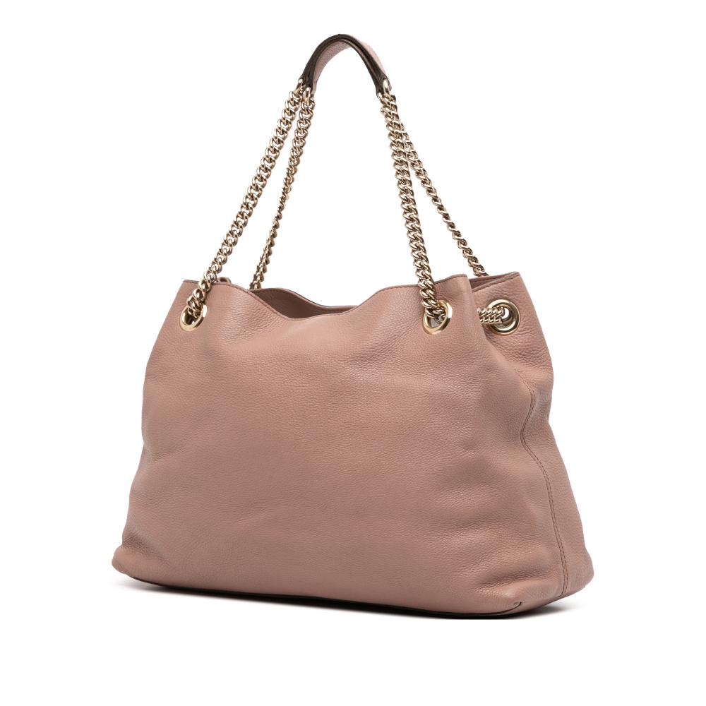 Gucci B Gucci Pink Calf Leather Medium Soho Chain Tote Italy