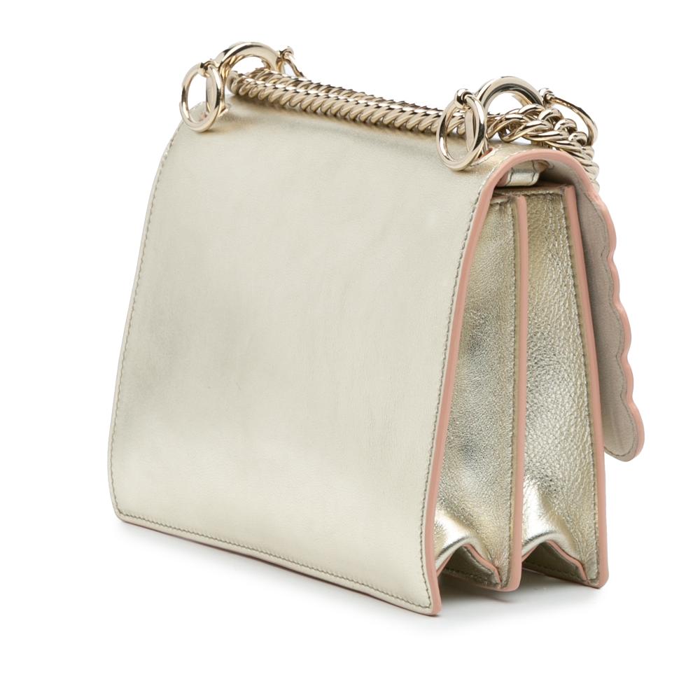 Fendi B Fendi Silver Calf Leather Small Scalloped Metallic skin Studded Pearl Kan I Crossbody Italy