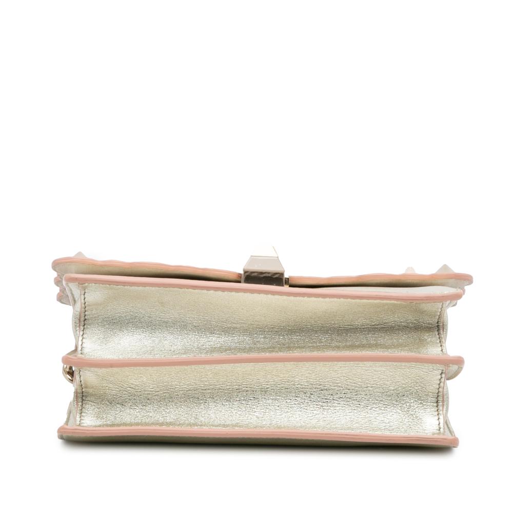 Fendi B Fendi Silver Calf Leather Small Scalloped Metallic skin Studded Pearl Kan I Crossbody Italy