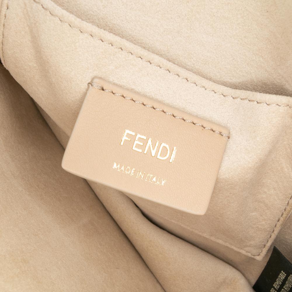 Fendi B Fendi Silver Calf Leather Small Scalloped Metallic skin Studded Pearl Kan I Crossbody Italy