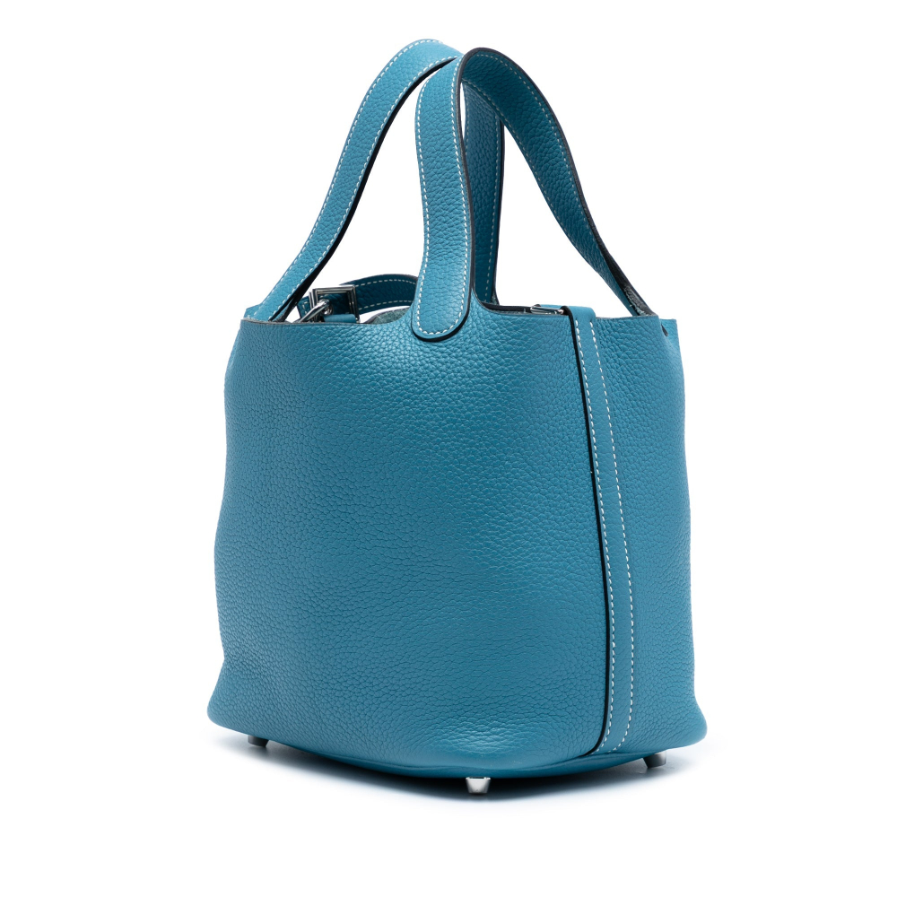 Hermès Picotin 18 Taurillon Clemence Leather Lock Bucket Handbag Blue Jean