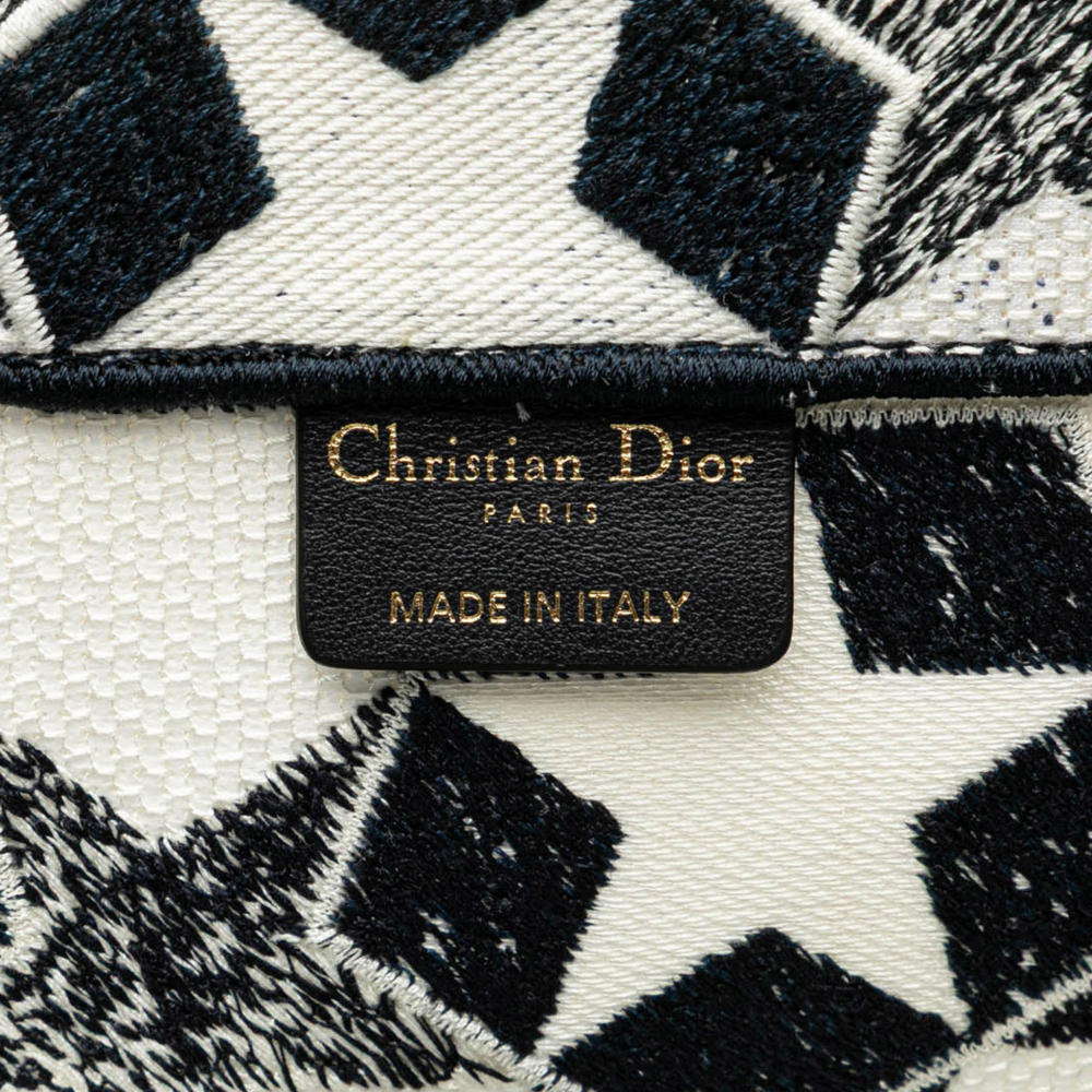 Christian Dior Book Tote Large Embroidery Canvas Handbag Blue