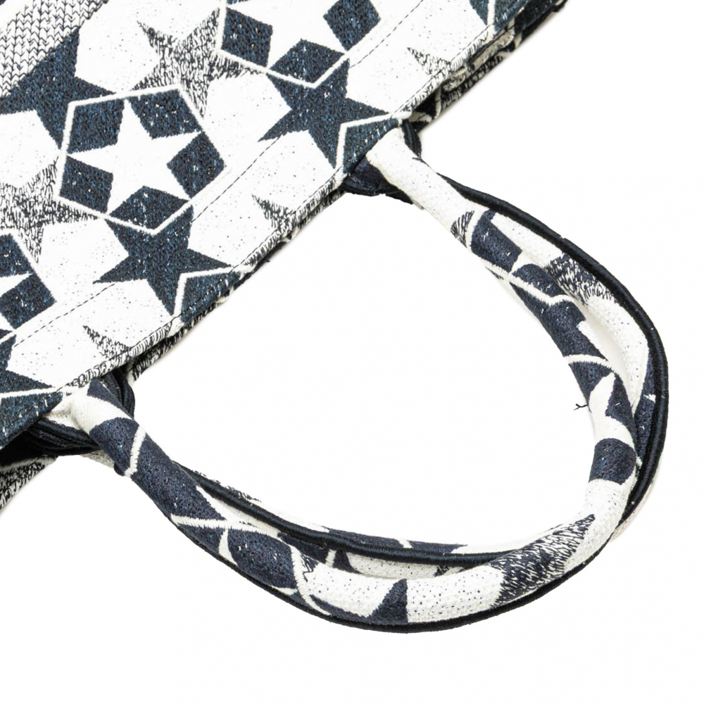 Christian Dior Book Tote Large Embroidery Canvas Handbag Blue