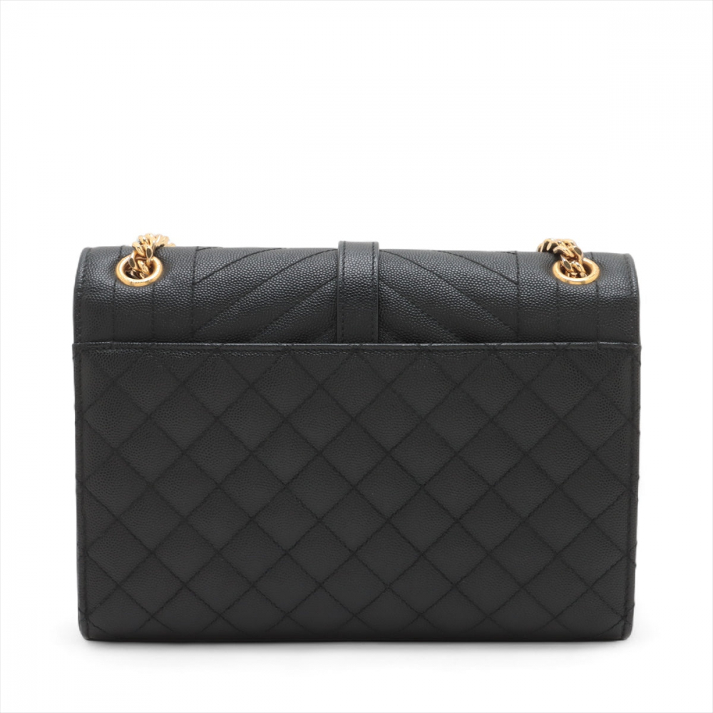 Saint Laurent Envelope Medium Grained Calfskin Leather Flap Crossbody Black