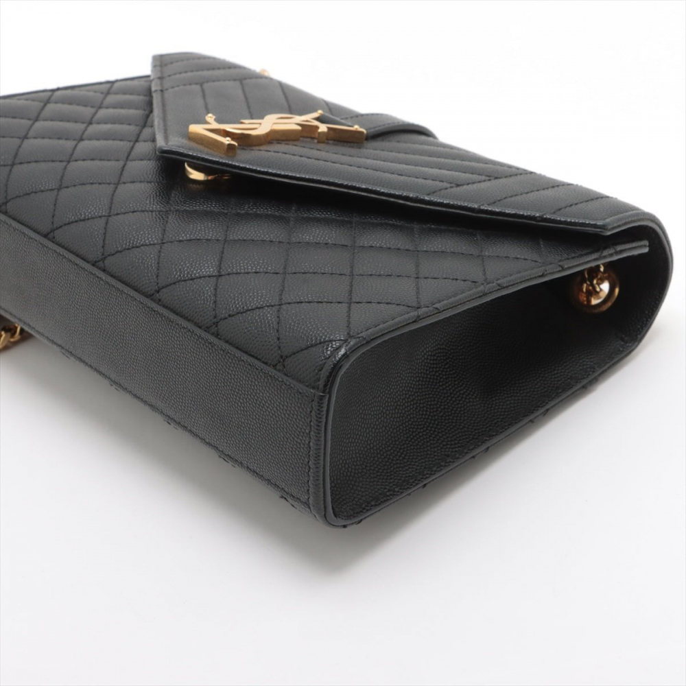 Saint Laurent Envelope Medium Grained Calfskin Leather Flap Crossbody Black