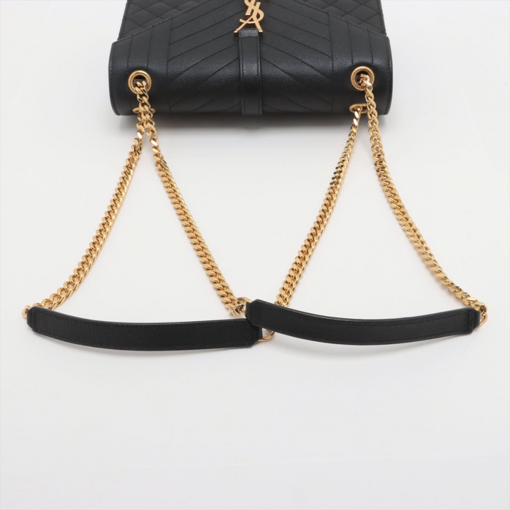 Saint Laurent Envelope Medium Grained Calfskin Leather Flap Crossbody Black