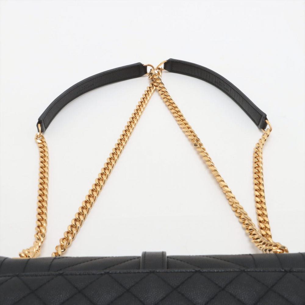 Saint Laurent Envelope Medium Grained Calfskin Leather Flap Crossbody Black