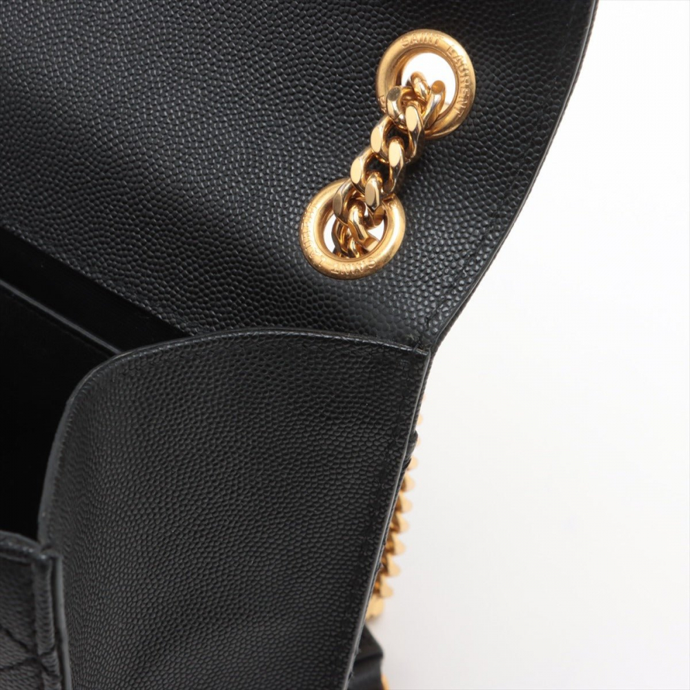 Saint Laurent Envelope Medium Grained Calfskin Leather Flap Crossbody Black