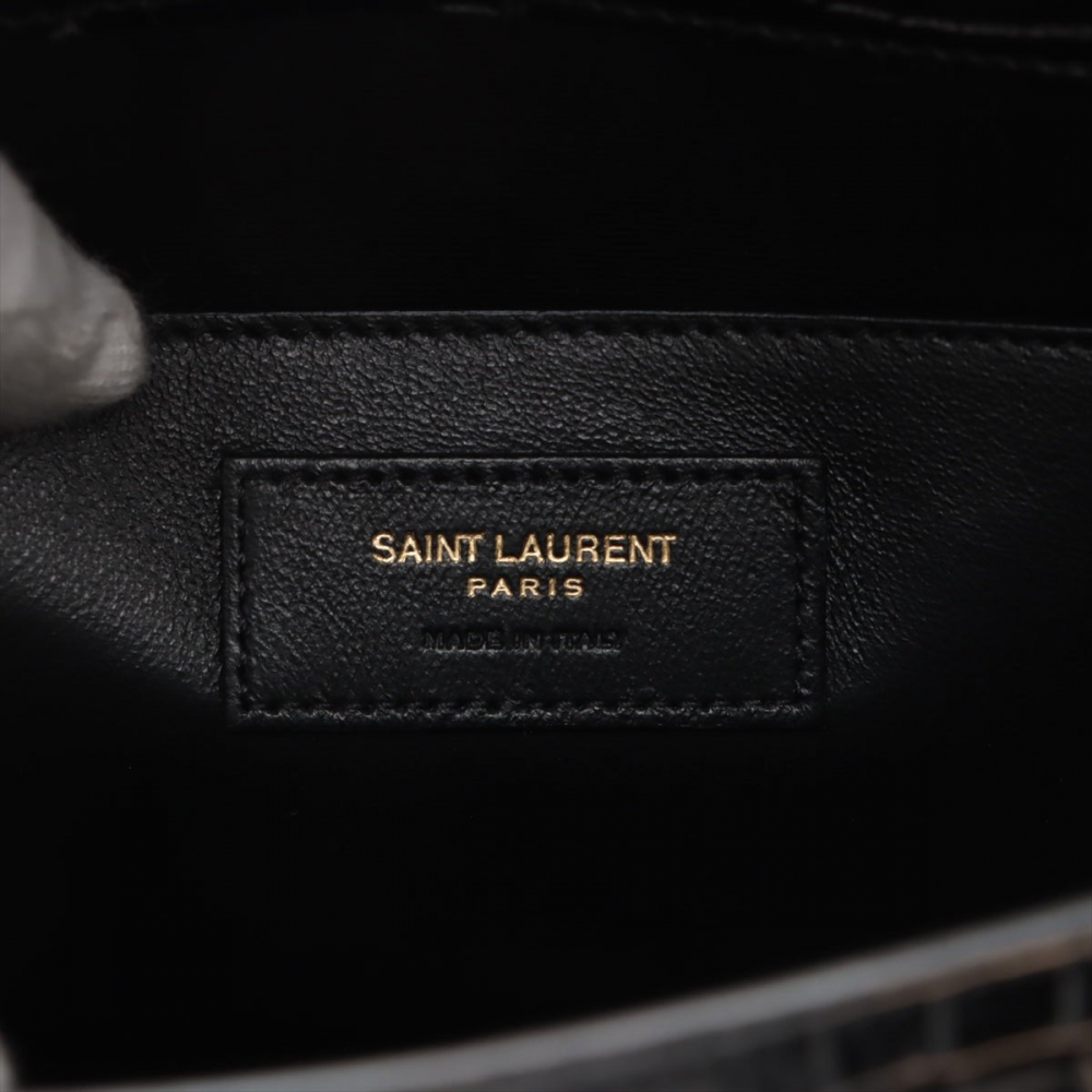 Saint Laurent Paris Manhattan Leather Crocodile-Embossed Flap Clutch Black