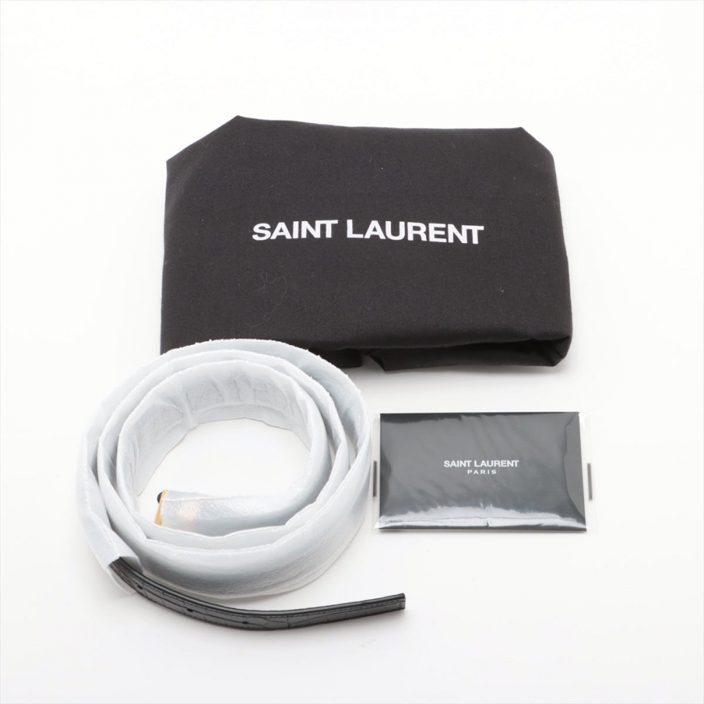 Saint Laurent Paris Manhattan Leather Crocodile-Embossed Flap Clutch Black