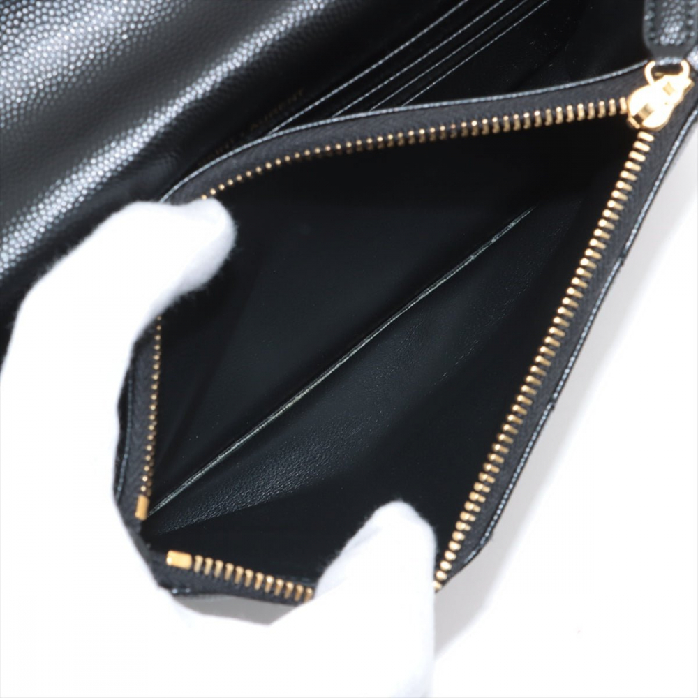 Saint Laurent Cassandre Envelope Grained Calfskin Leather Chevron Quilted Wallet on Chain Shoulder Bag Black