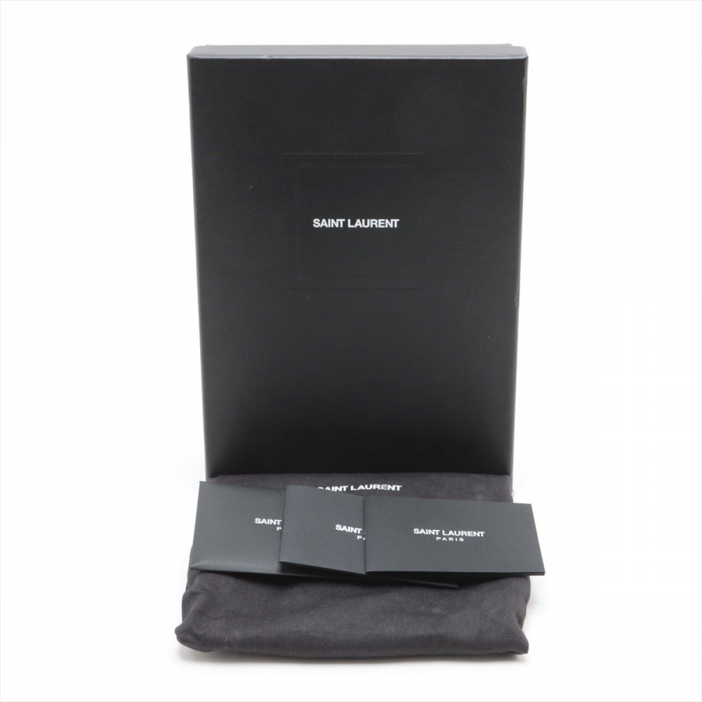 Saint Laurent Cassandre Envelope Grained Calfskin Leather Chevron Quilted Wallet on Chain Shoulder Bag Black