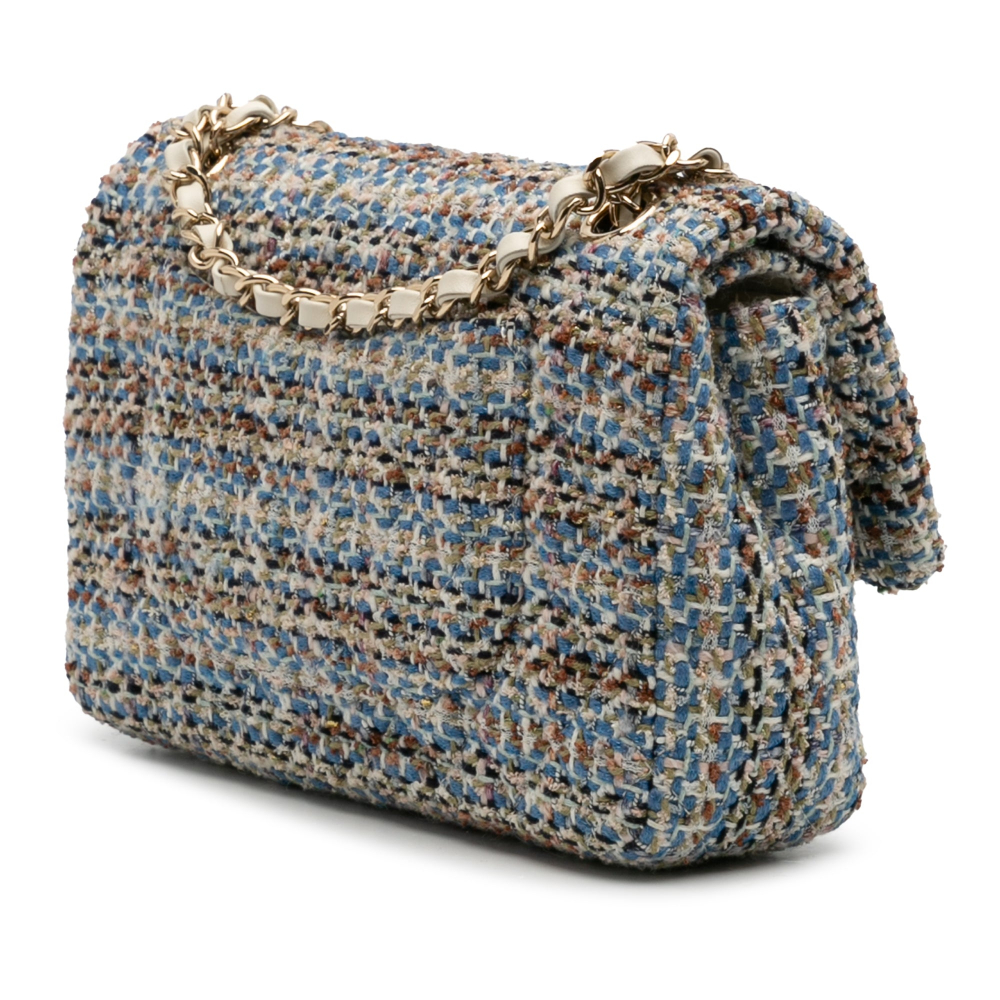 Chanel Classic Double Flap Medium Tweed Shoulder Bag Multicolor