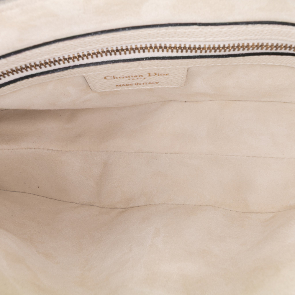 Christian Dior Saddle Grained Calfskin Leather No Strap Handbag White