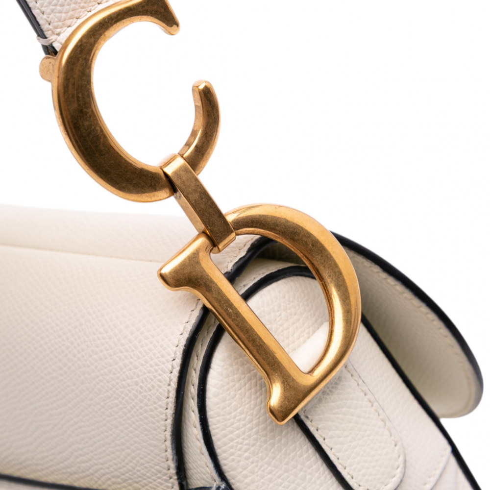 Christian Dior Saddle Grained Calfskin Leather No Strap Handbag White
