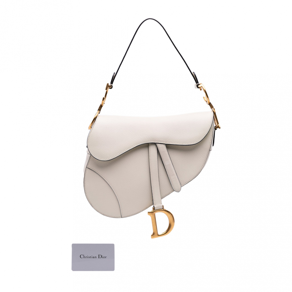 Christian Dior Saddle Grained Calfskin Leather No Strap Handbag White