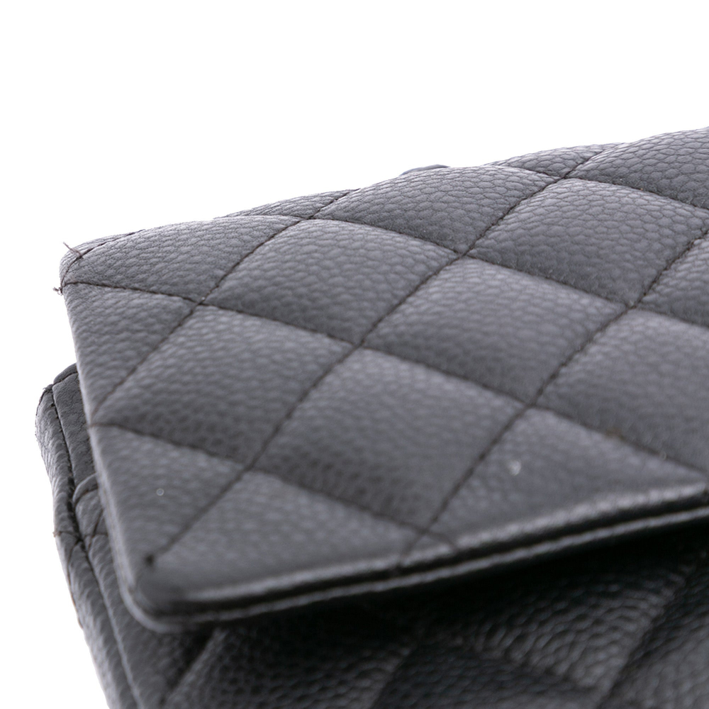 Chanel Classic Double Flap Medium Caviar Leather Matelassè Shoulder Bag Black