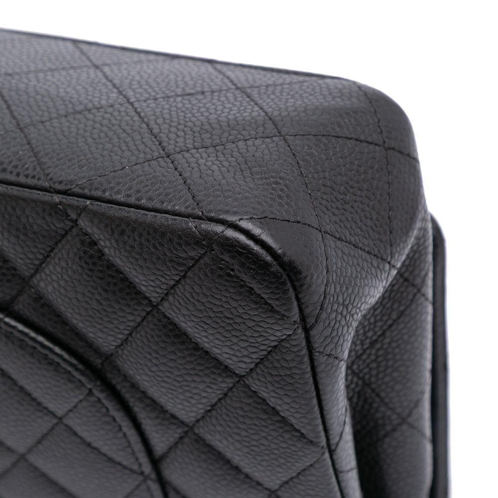 Chanel Classic Double Flap Medium Caviar Leather Matelassè Shoulder Bag Black
