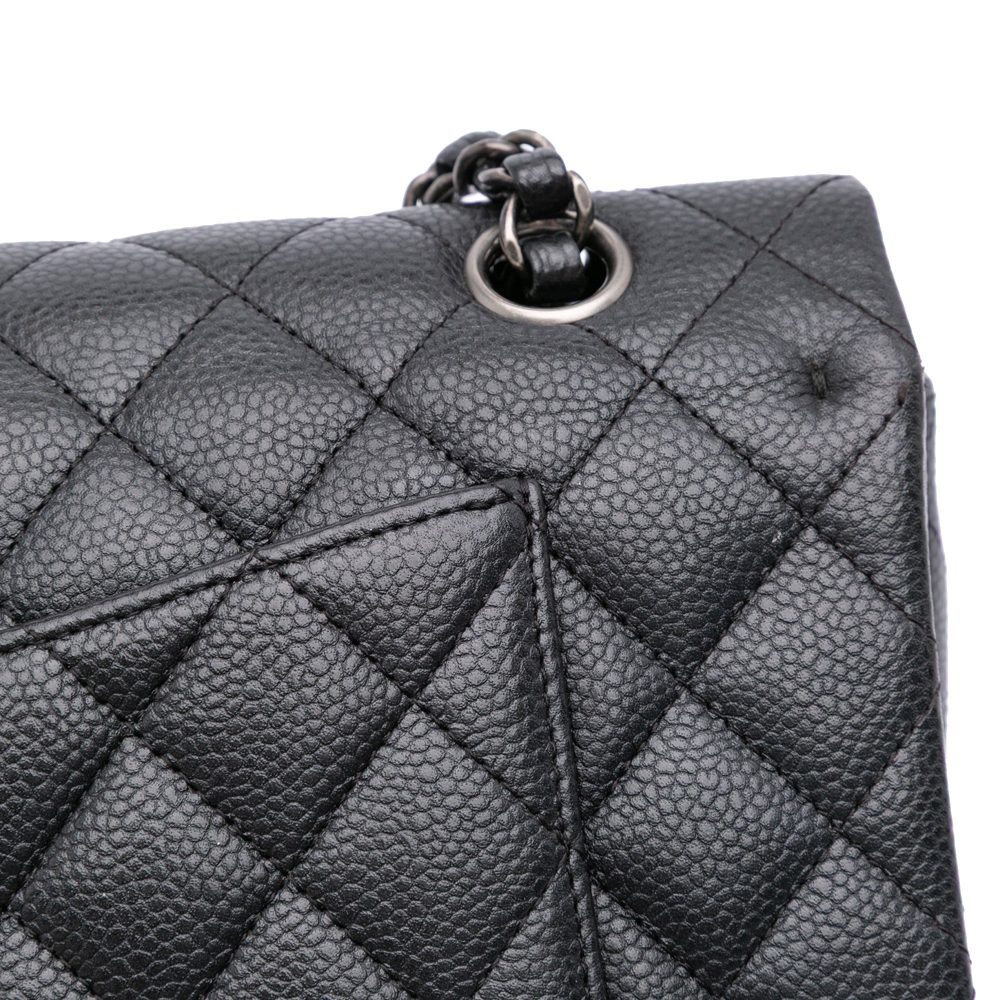 Chanel Classic Double Flap Medium Caviar Leather Matelassè Shoulder Bag Black