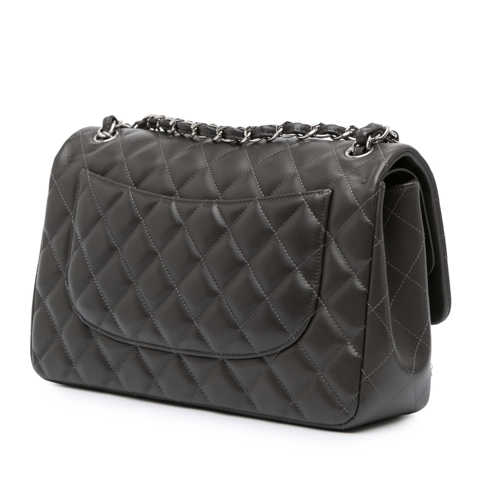 Chanel Classic Double Flap Jumbo Lambskin Leather Matelassè Handbag Grey