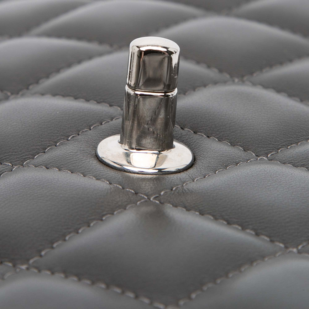 Chanel Classic Double Flap Jumbo Lambskin Leather Matelassè Handbag Grey