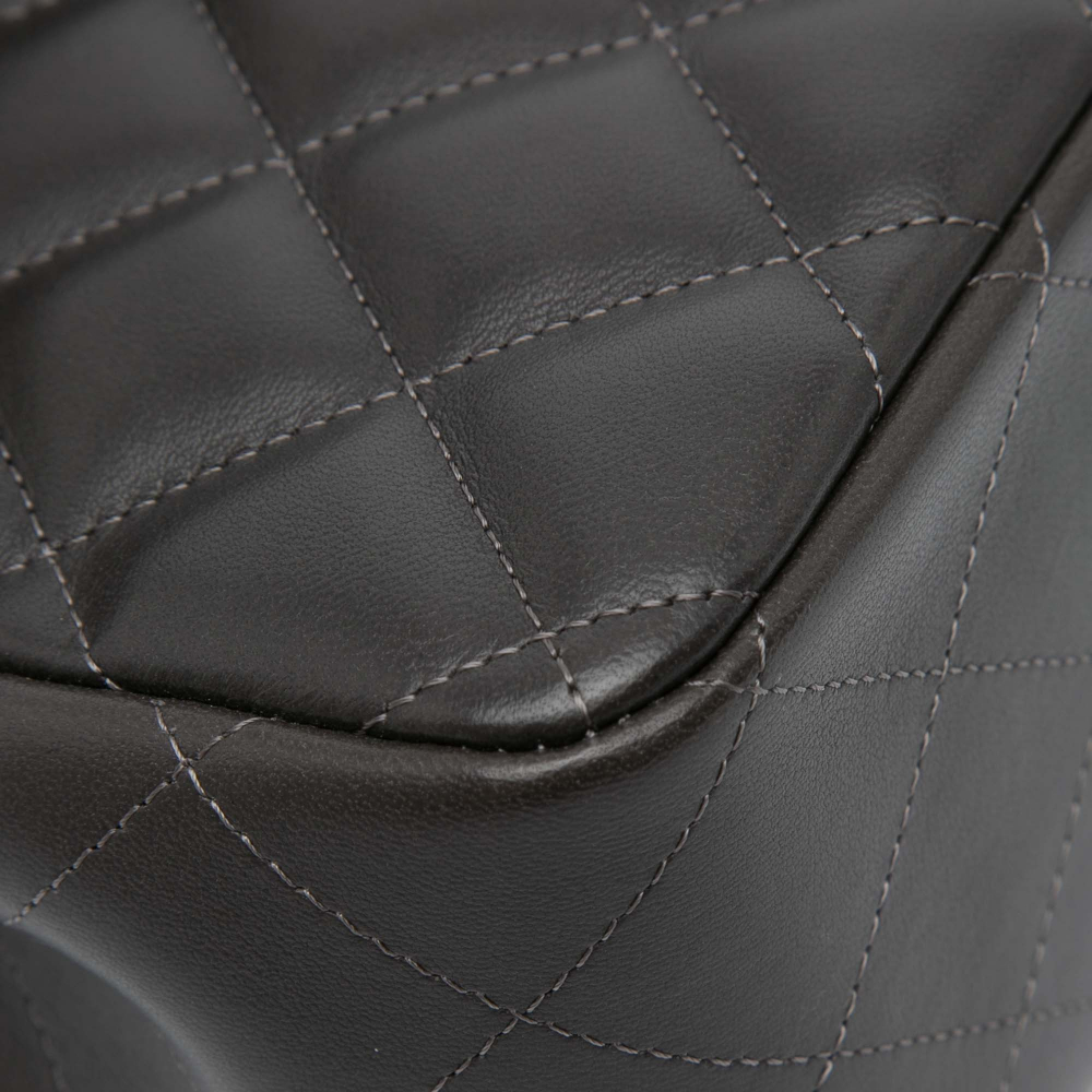 Chanel Classic Double Flap Jumbo Lambskin Leather Matelassè Handbag Grey