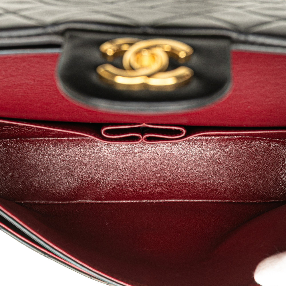 Chanel Vintage Classic Double Flap Medium Lambskin Leather Matelassè Shoulder Bag Black