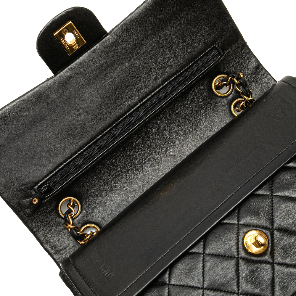 Chanel Vintage Classic Double Flap Medium Lambskin Leather Matelassè Shoulder Bag Black