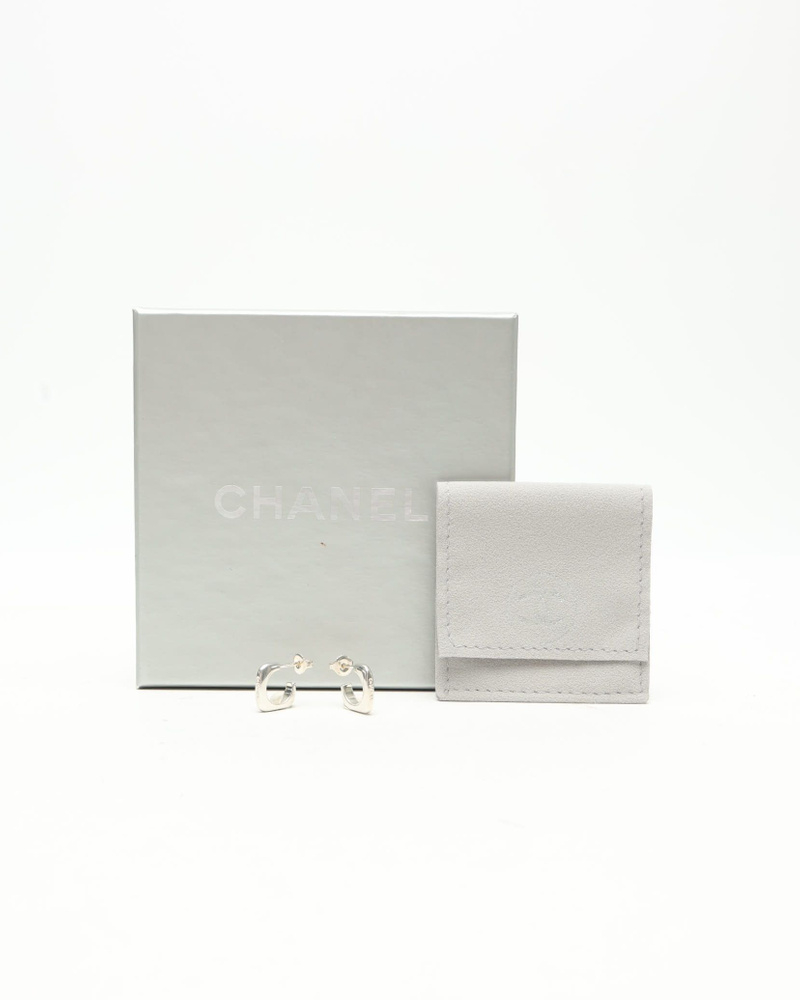 Chanel Silver Logo Earrings