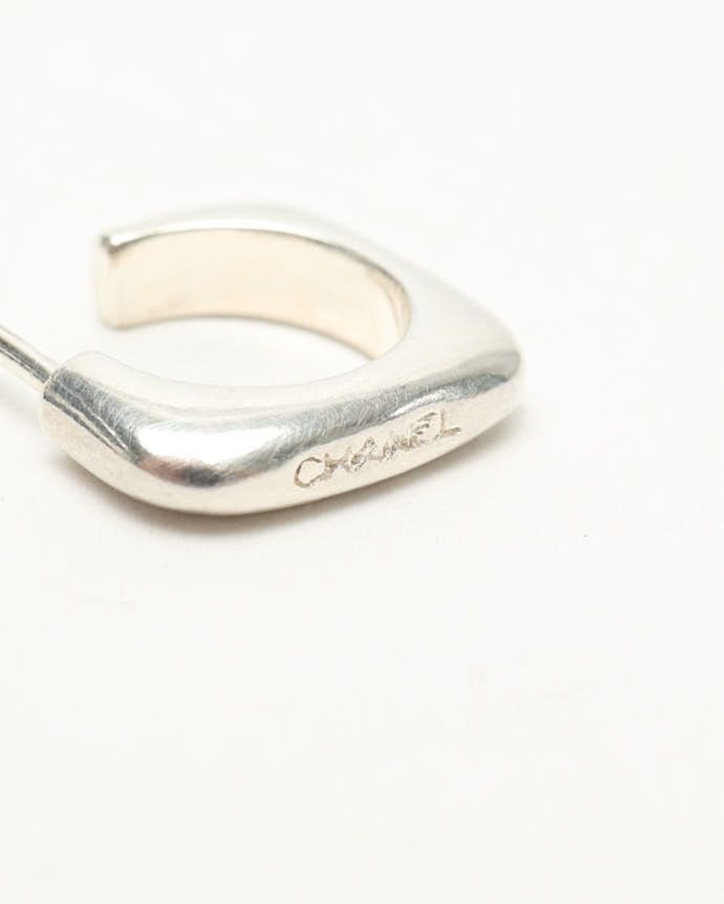 Chanel Silver Logo Earrings