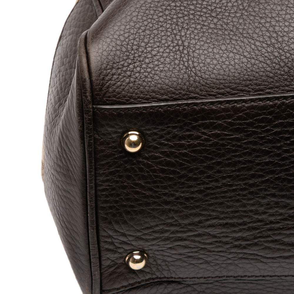 Gucci B Gucci Brown Beige Canvas Fabric Medium GG Bamboo Diana Tote Italy