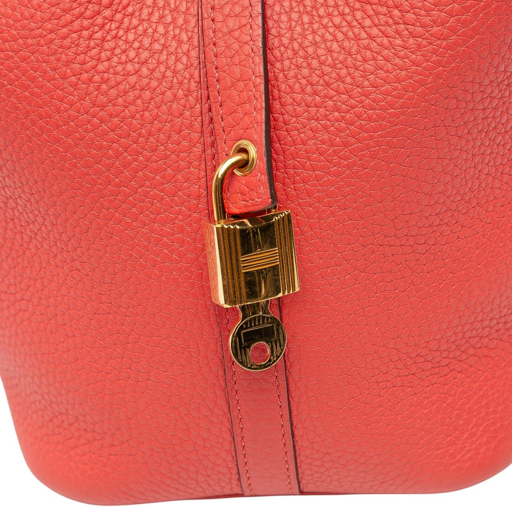 Hermès Picotin 18 Taurillon Clemence Leather Lock Bucket Handbag Rouge Pivoine