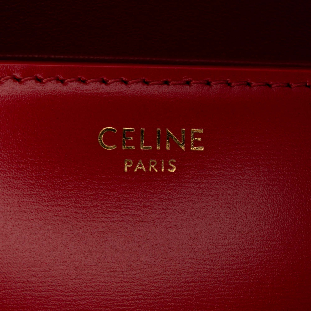 Celine Triomphe Teen Shiny Calfskin Leather Flap Crossbody Red