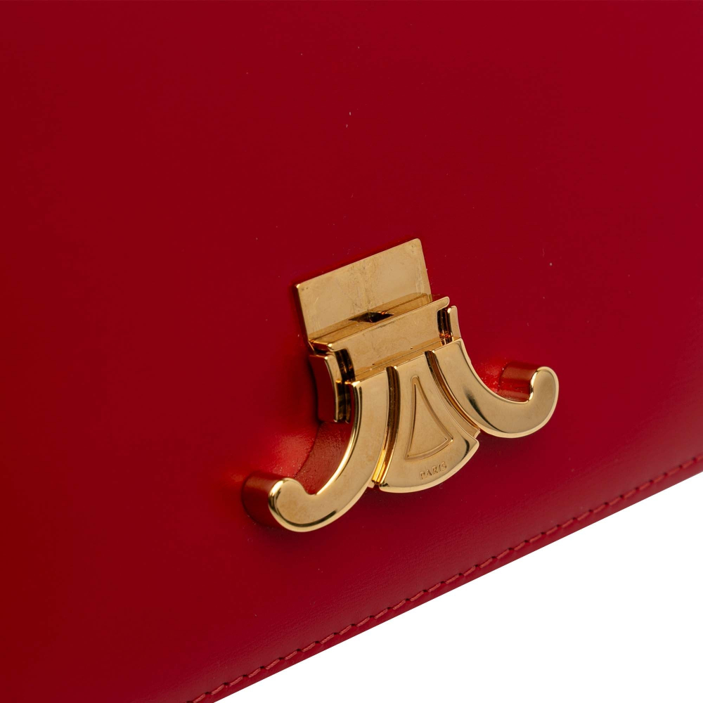 Celine Triomphe Teen Shiny Calfskin Leather Flap Crossbody Red