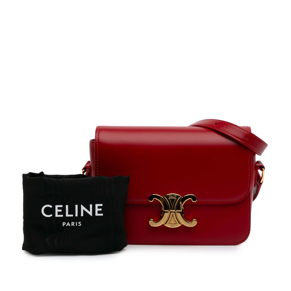 Celine Triomphe Teen Shiny Calfskin Leather Flap Crossbody Red